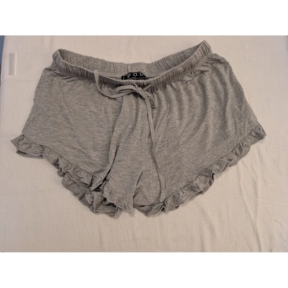 POL Ruffle Trim Lounge Shorts‎ Lightweight Comfy Casual Heather Grey M Boutique